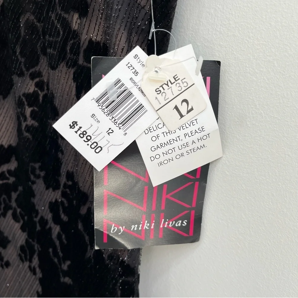 Vintage Y2K Niki Livas black burnout velvet maxi dress formal open back bias cut - Picture 4 of 14